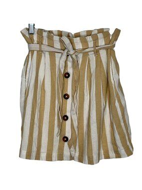 Hollister S Ultra High Rise Paperbag Mini Skirt Tan & White Vertical Stripes